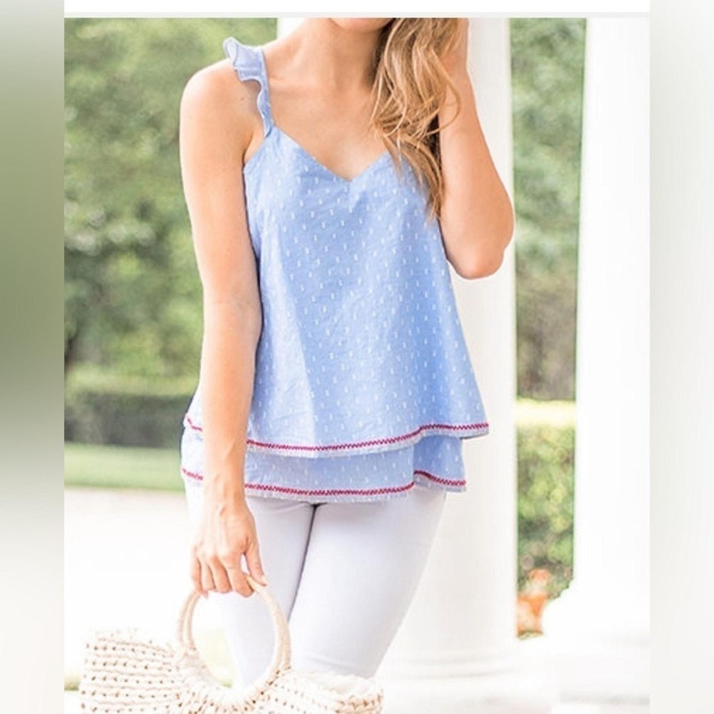True Craft Boho Tank Top Light Blue Embroidered Women Medium 100% Cotton